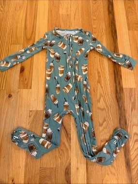 Posh Peanut Teal Coffee Cup Print Footed One-Piece